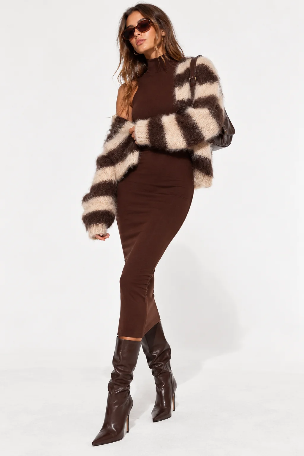 Ribbed Knit Mock Neck Midi Dress
