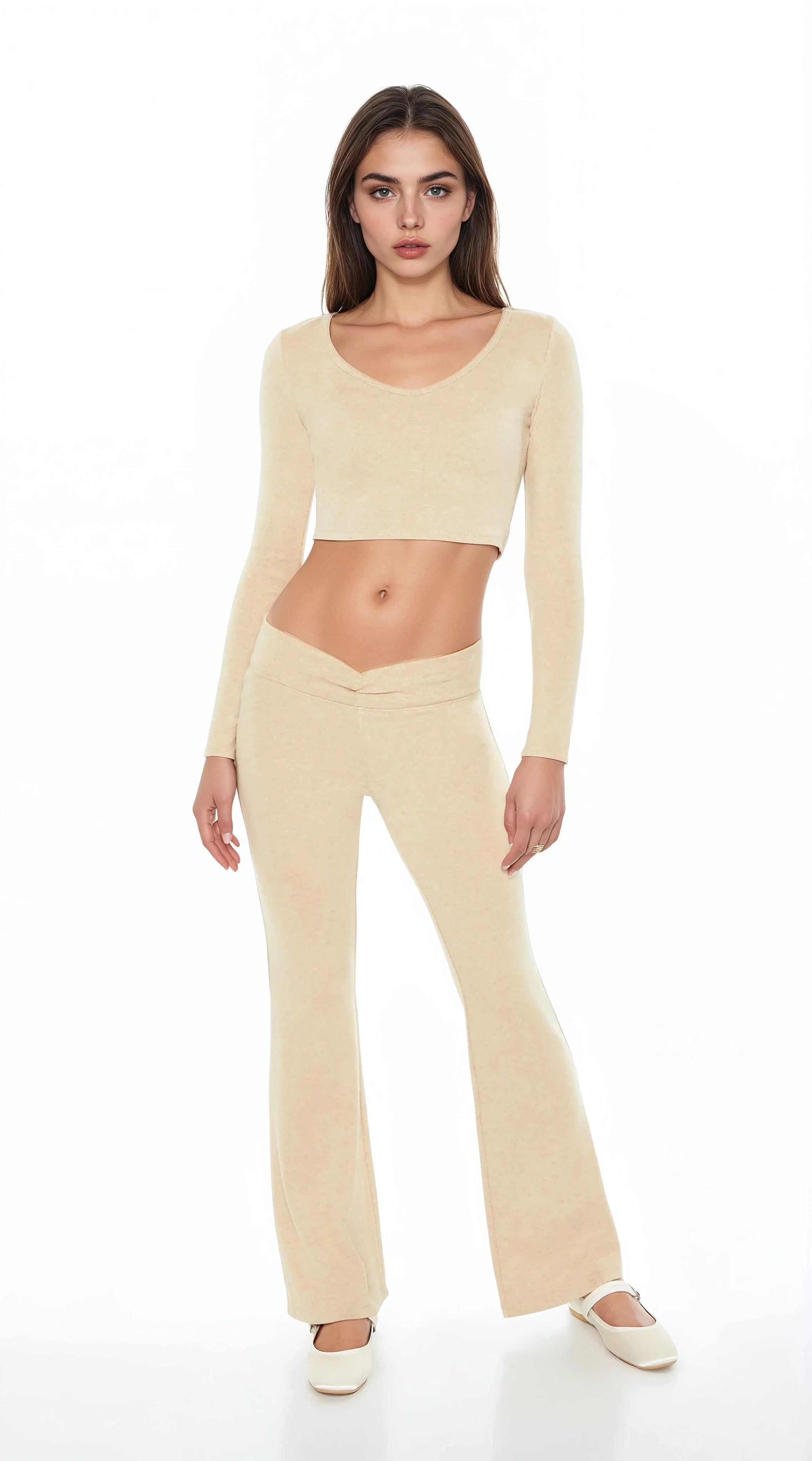 Mid-Rise V-Cut Flare Pants