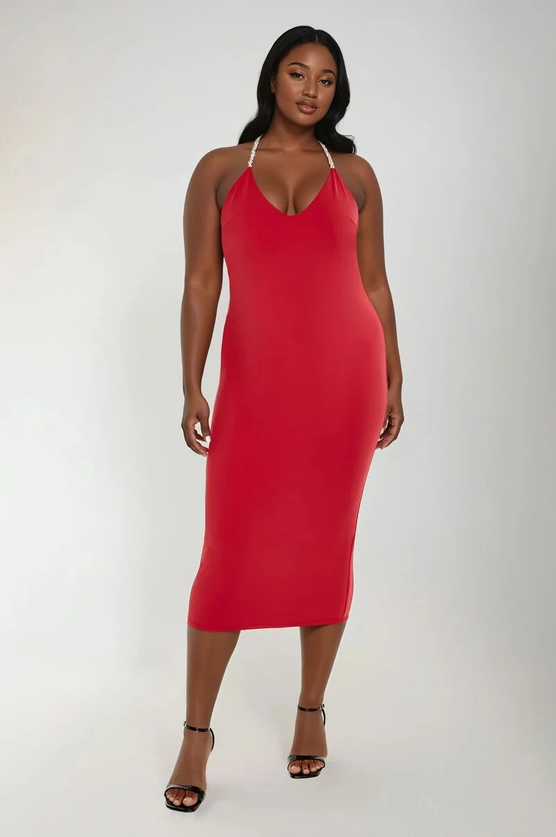 Plus Size Embellished Halter Maxi Dress