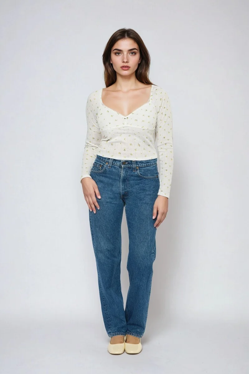 Floral Pointelle Long-Sleeve Top
