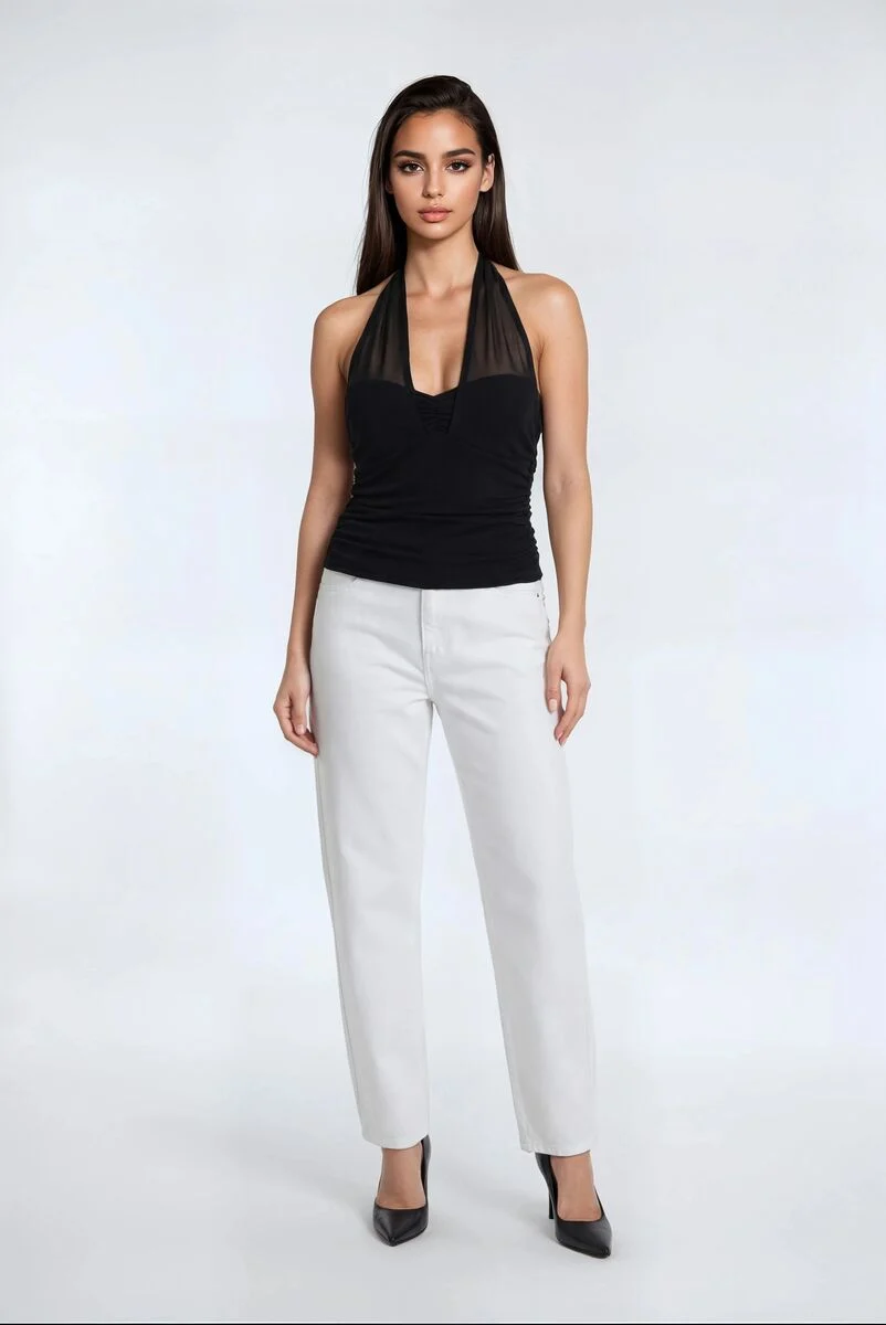 Mesh Sweetheart Cropped Halter Top