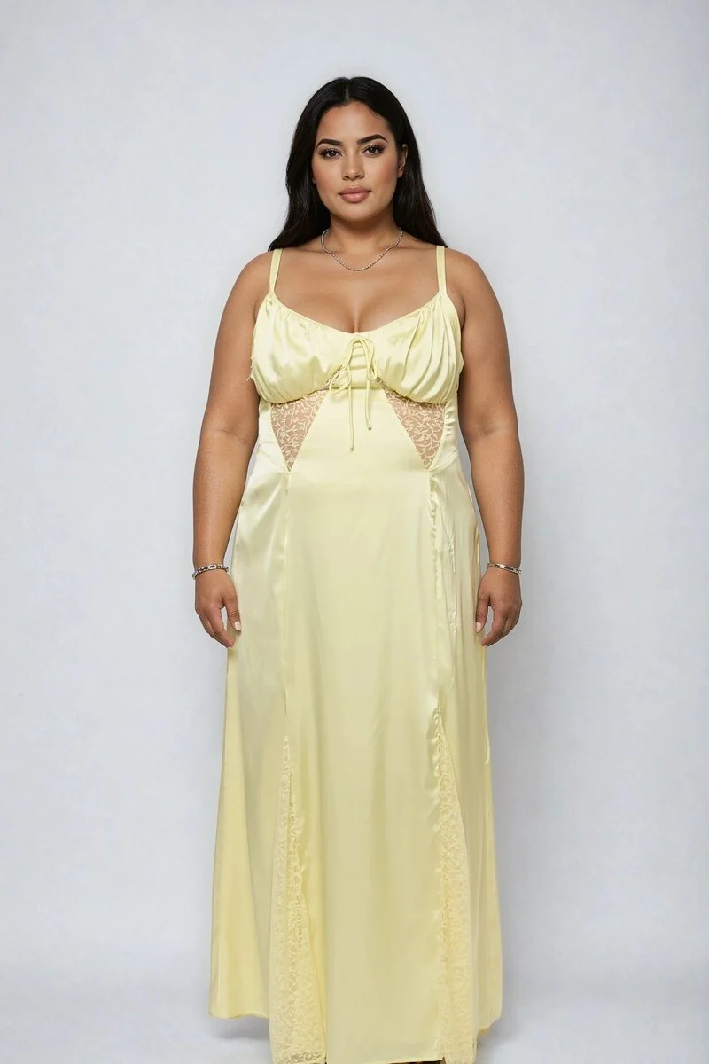 Plus Size Satin Lace Inset Maxi Dress