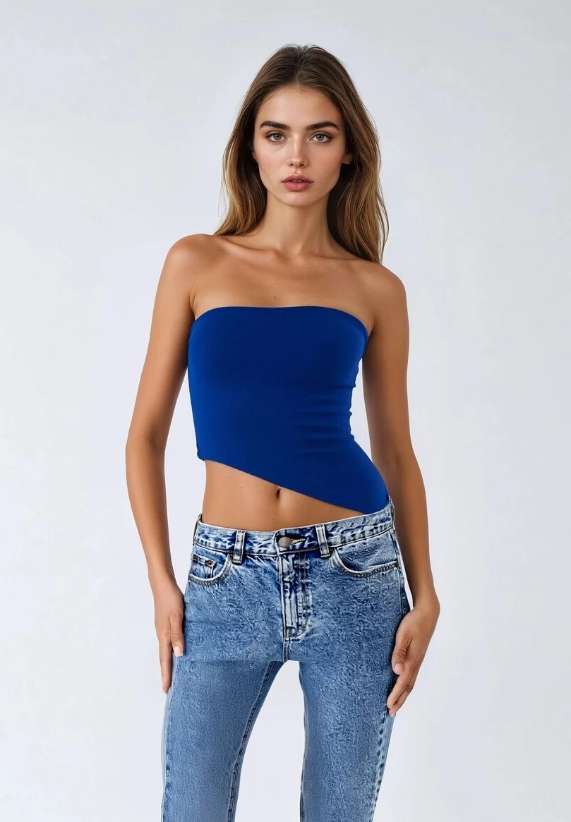 Asymmetrical-Hem Cropped Tube Top