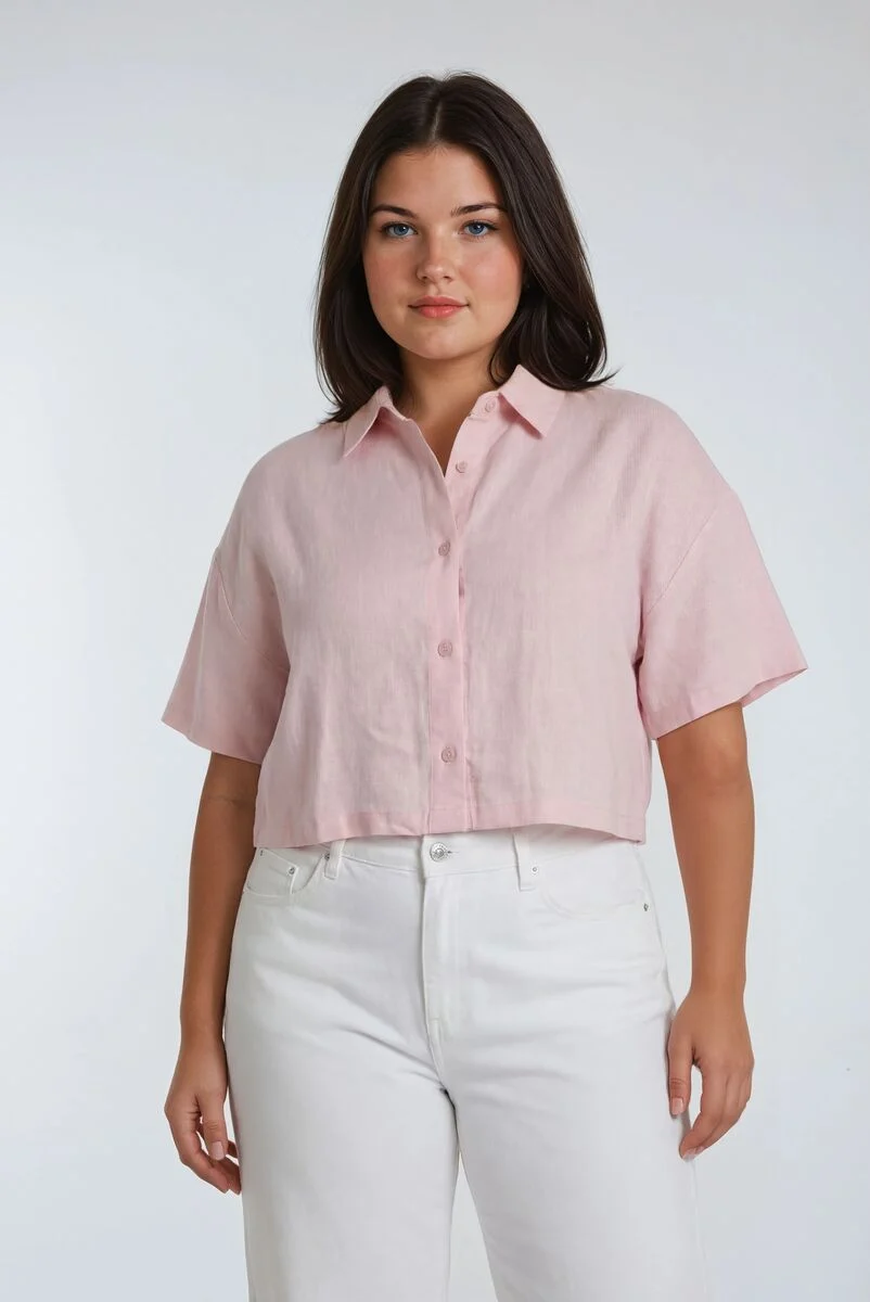 Plus Size Cropped Button-Front Shirt