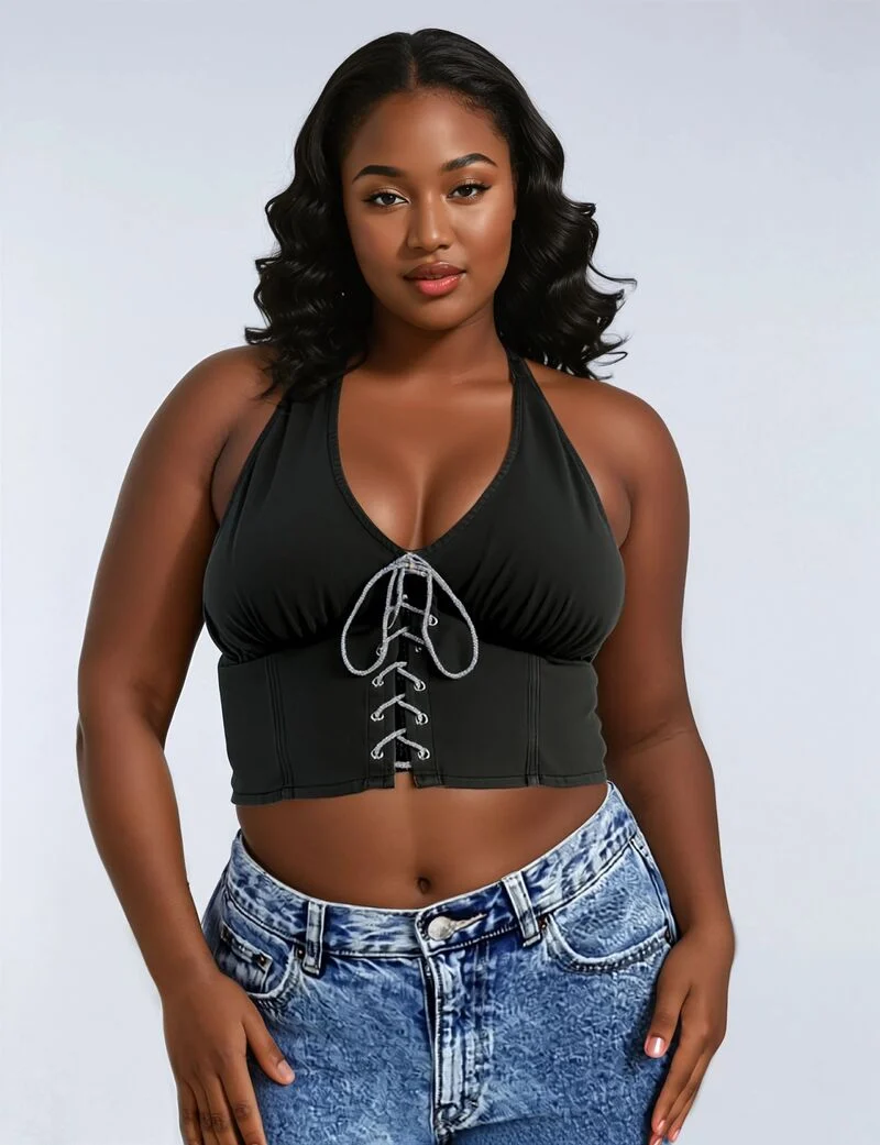 Plus Size Lace-Up Halter Top