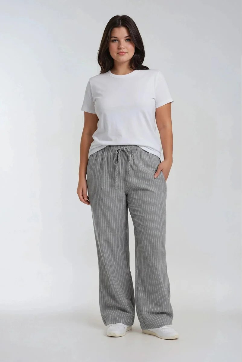 Plus Size Pinstriped Drawstring Pants