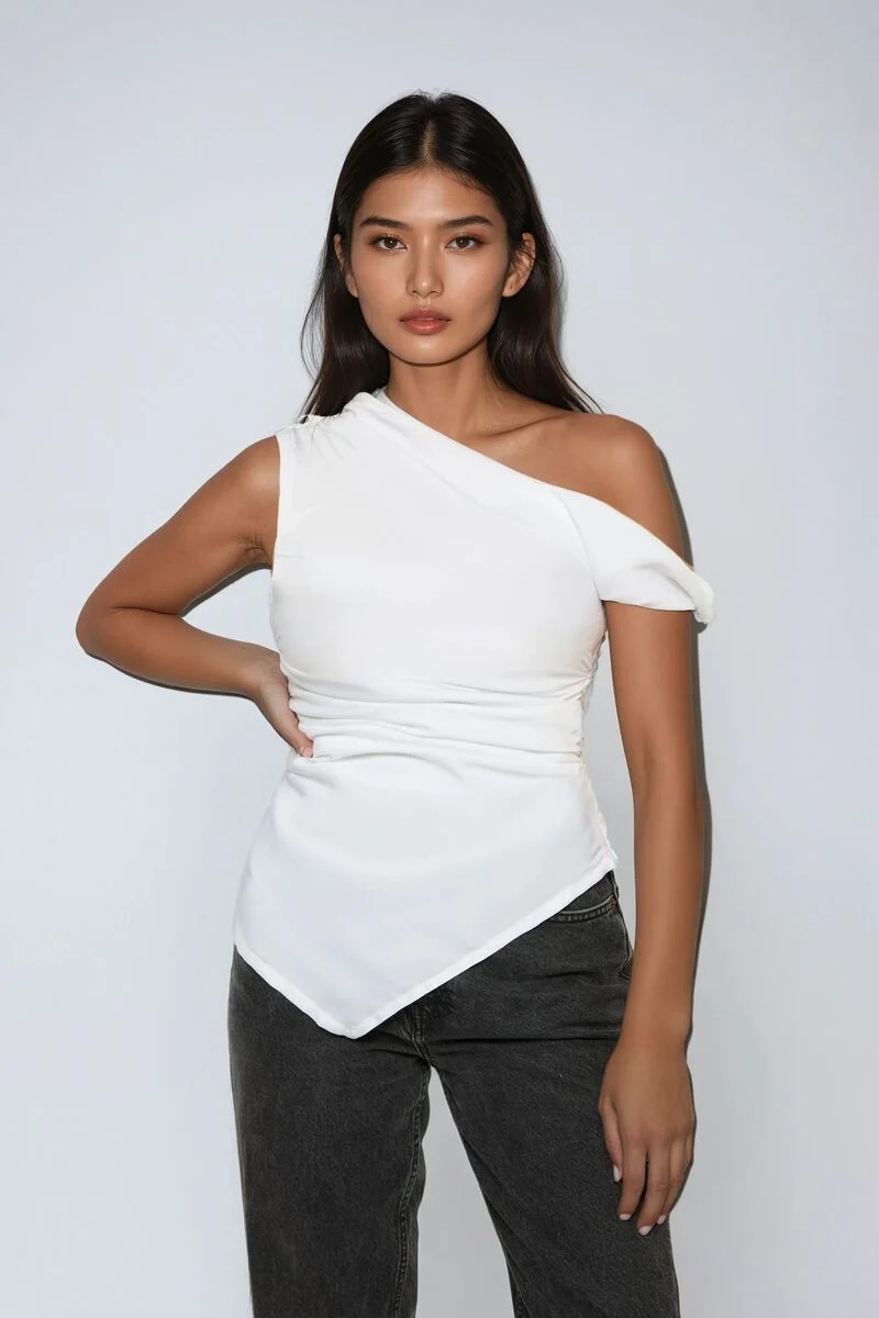 Asymmetrical One-Shoulder Ruched Top