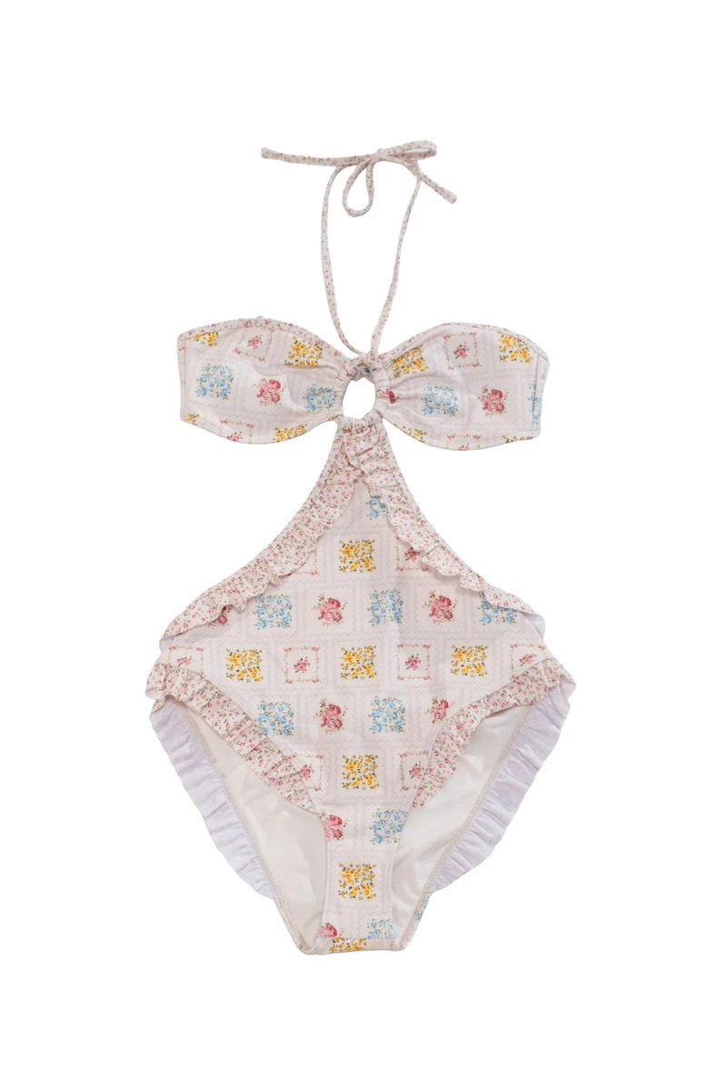 Floral Halter One-Piece Swimsuit