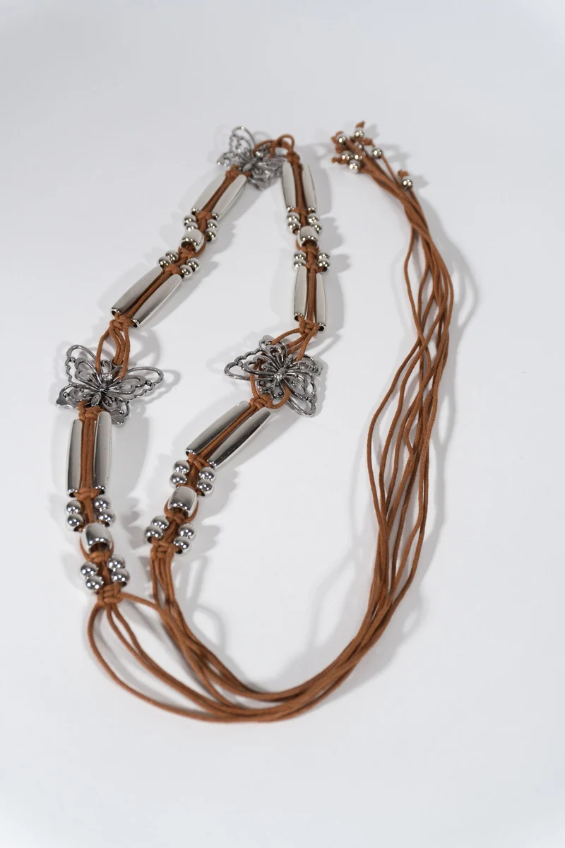 Braided Leather Butterfly Charm Belt