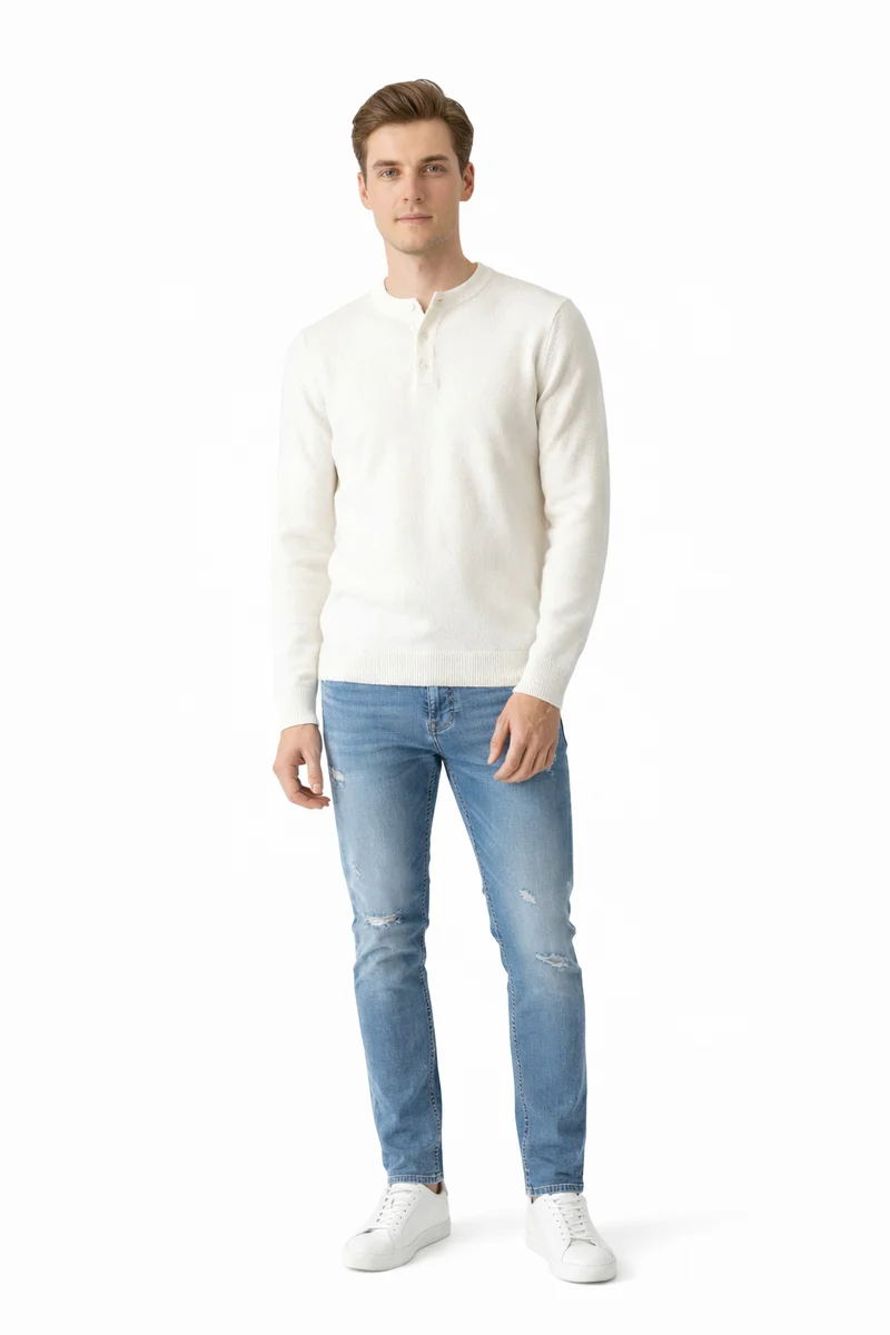 Long-Sleeve Henley Sweater