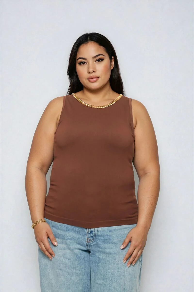 Plus Size Seamless Chain-Trim Tank