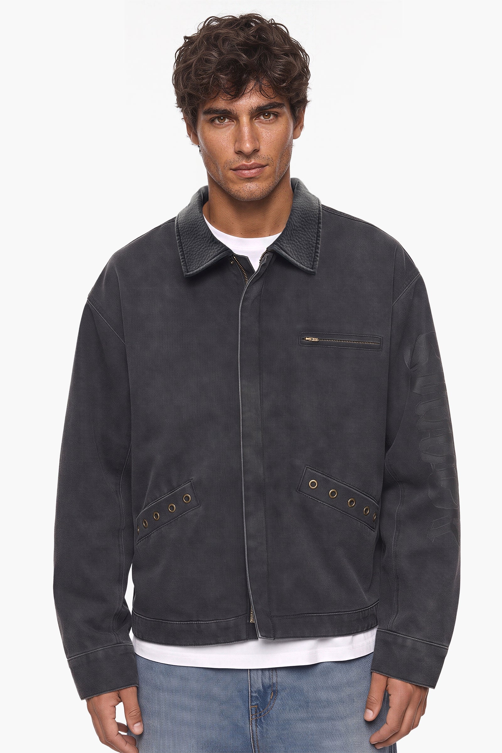Acid Wash Sinner Grommet Trucker Jacket