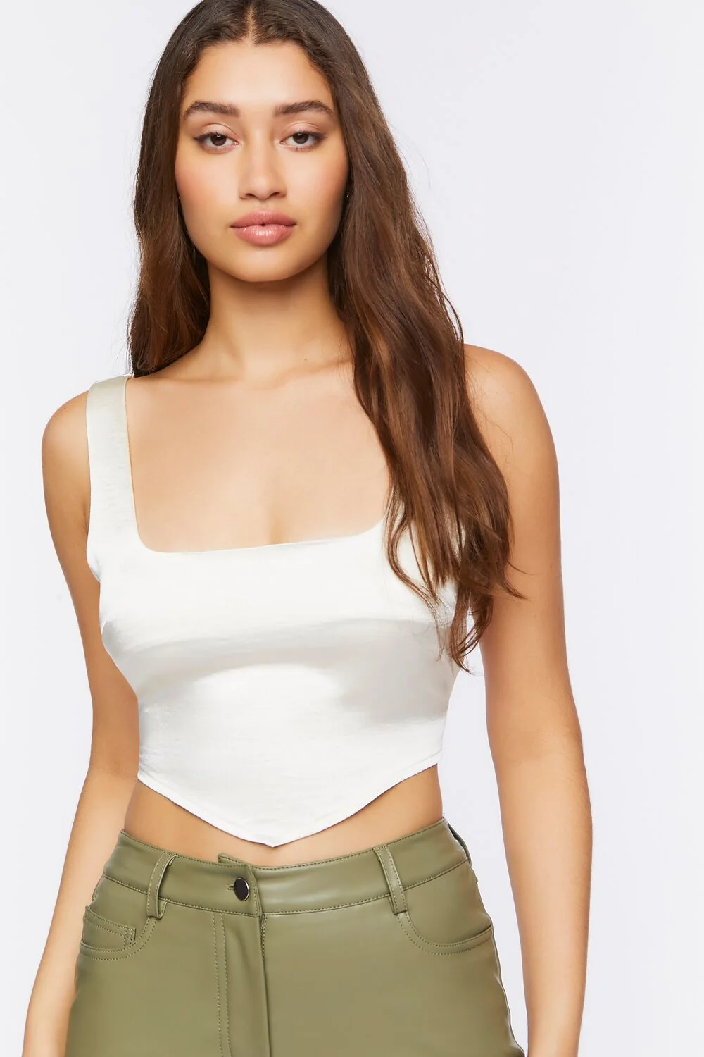 Satin V-Hem Crop Top