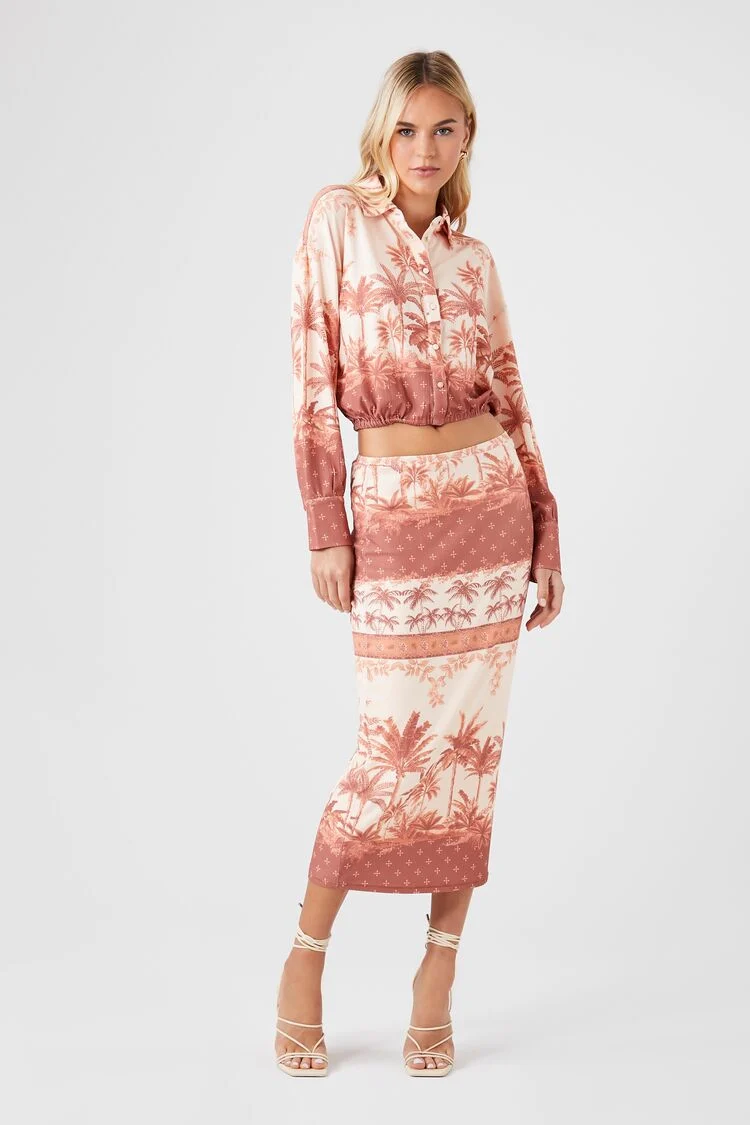 Tropical Print Midi Skirt