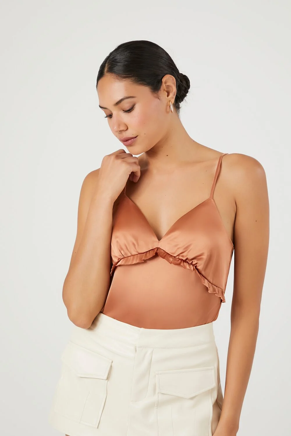 Satin Ruffle-Trim Bodysuit