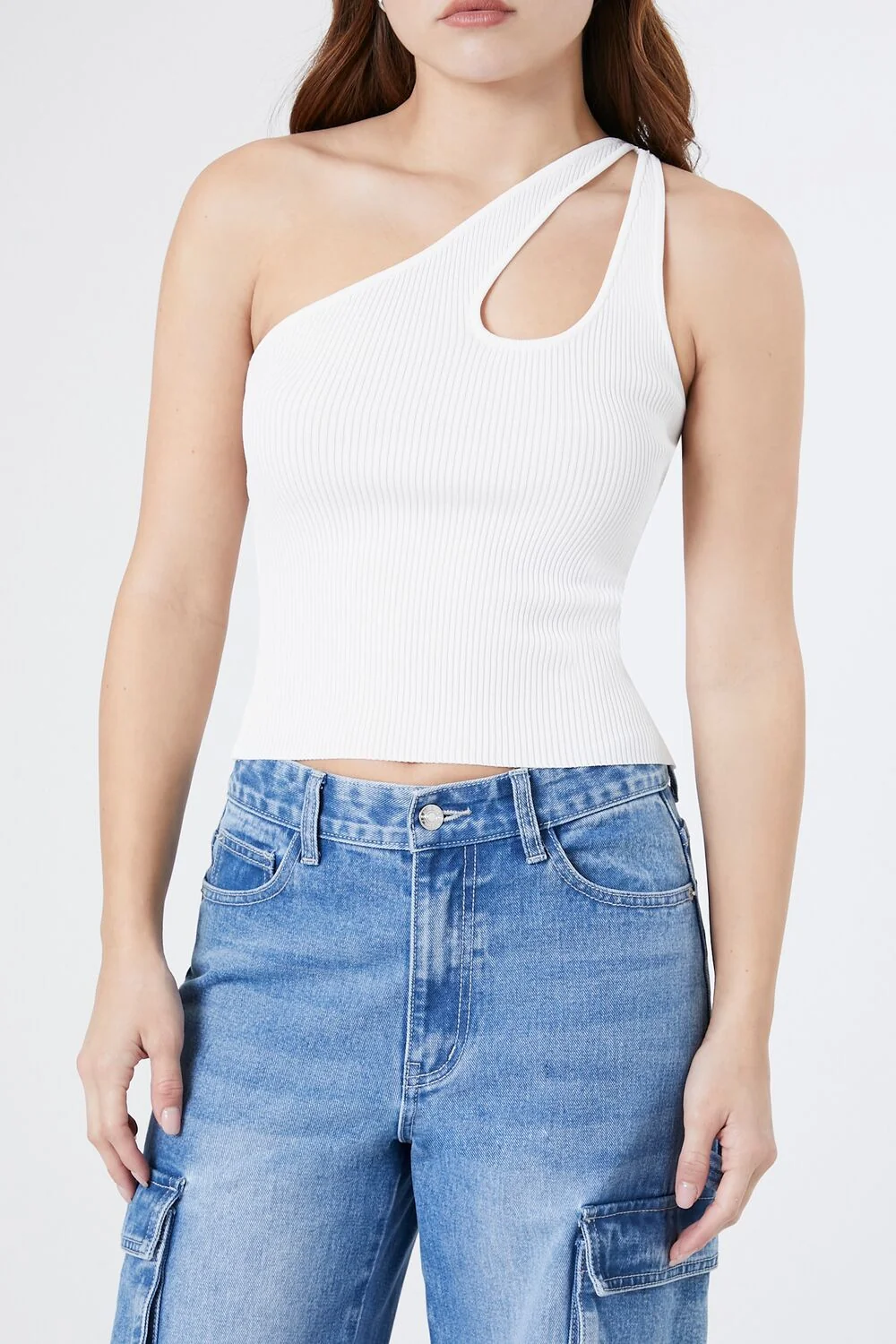 Sweater-Knit One-Shoulder Crop Top