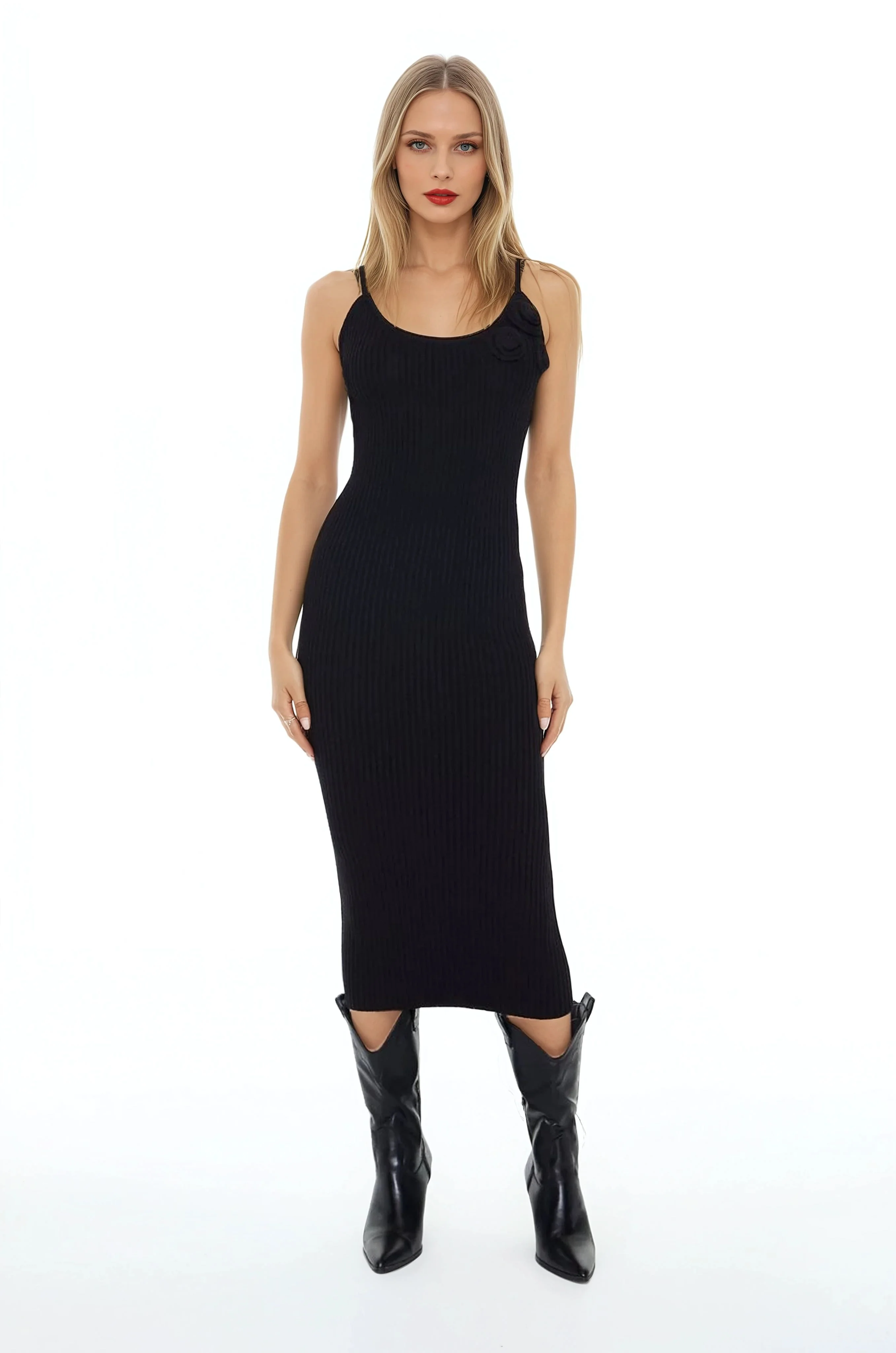 Crochet Rosette Cami Midi Dress