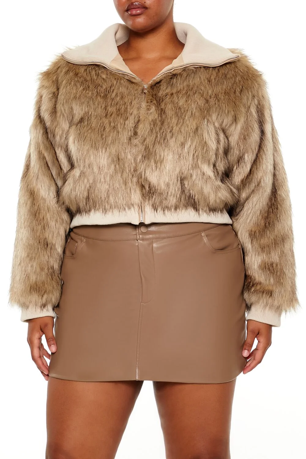Plus Size Cropped Faux Fur Jacket