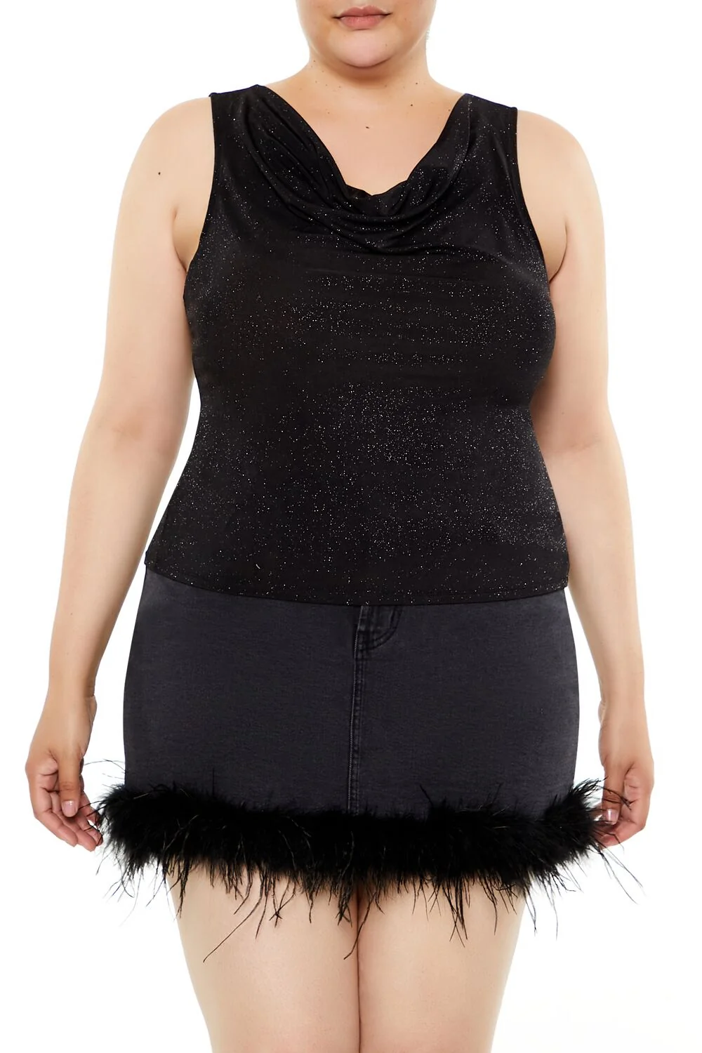 Plus Size Glitter Knit Cowl Tank Top