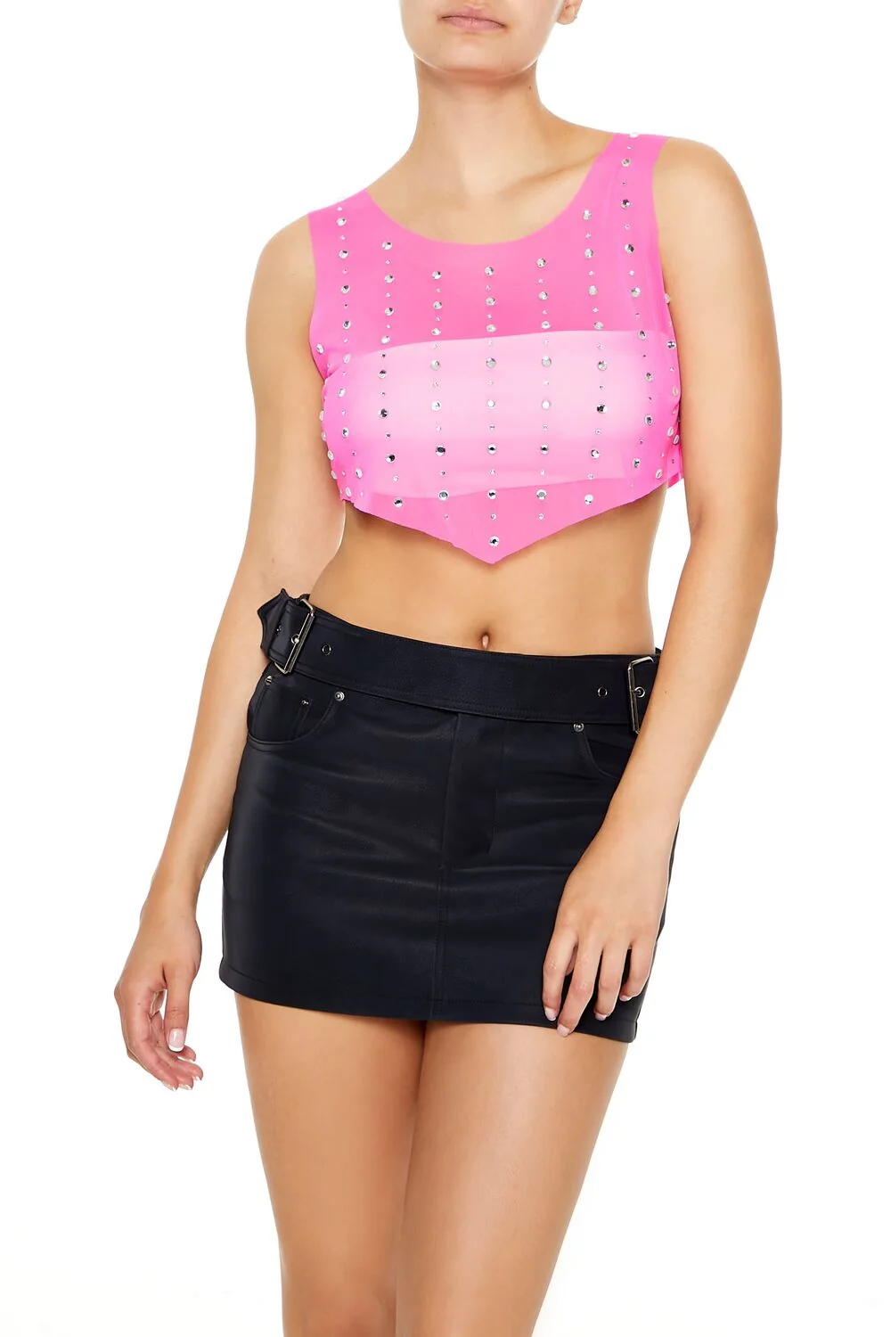 Mesh Faux Gem Crop Top