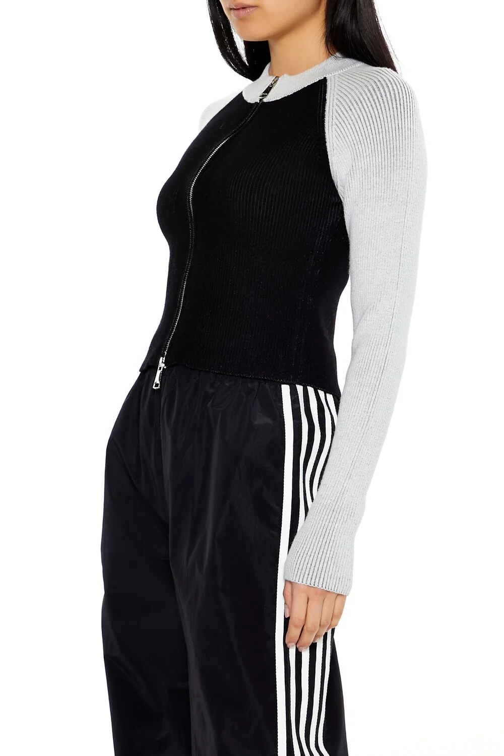 Two-Tone Raglan Zip-Up Sweater