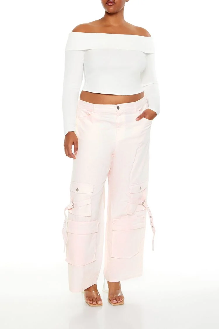 Plus Size Velvet Cargo Pants