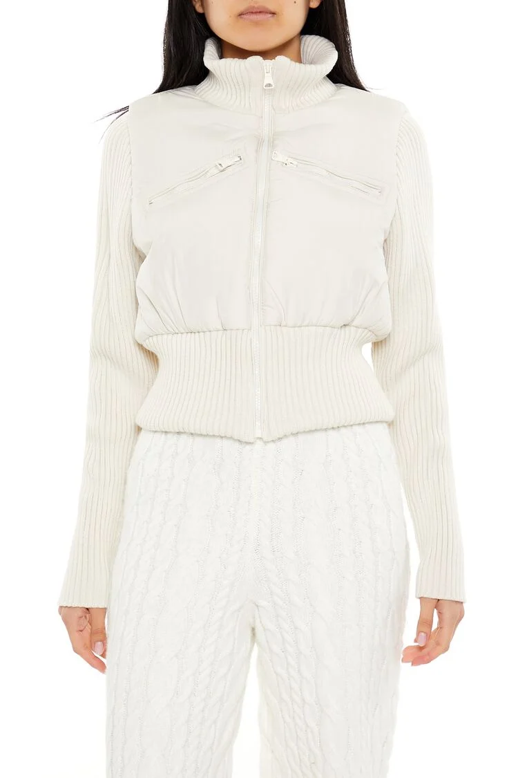 Ribbed Funnel Neck Jacket