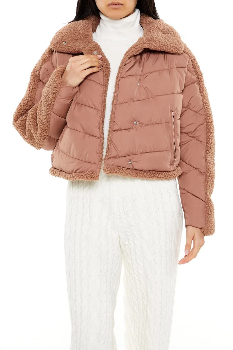 Faux Shearling-Trim Puffer Jacket