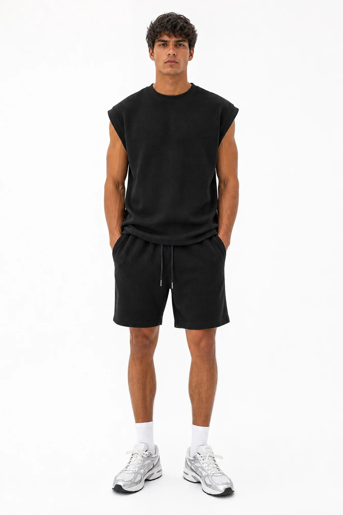 Textured Cutoff Tank and Shorts Set